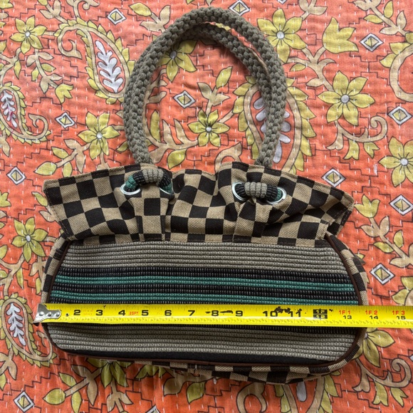 Stylish Brown and Green Checkered Handbag by Lily Excellent Condition - Picture 3 of 11